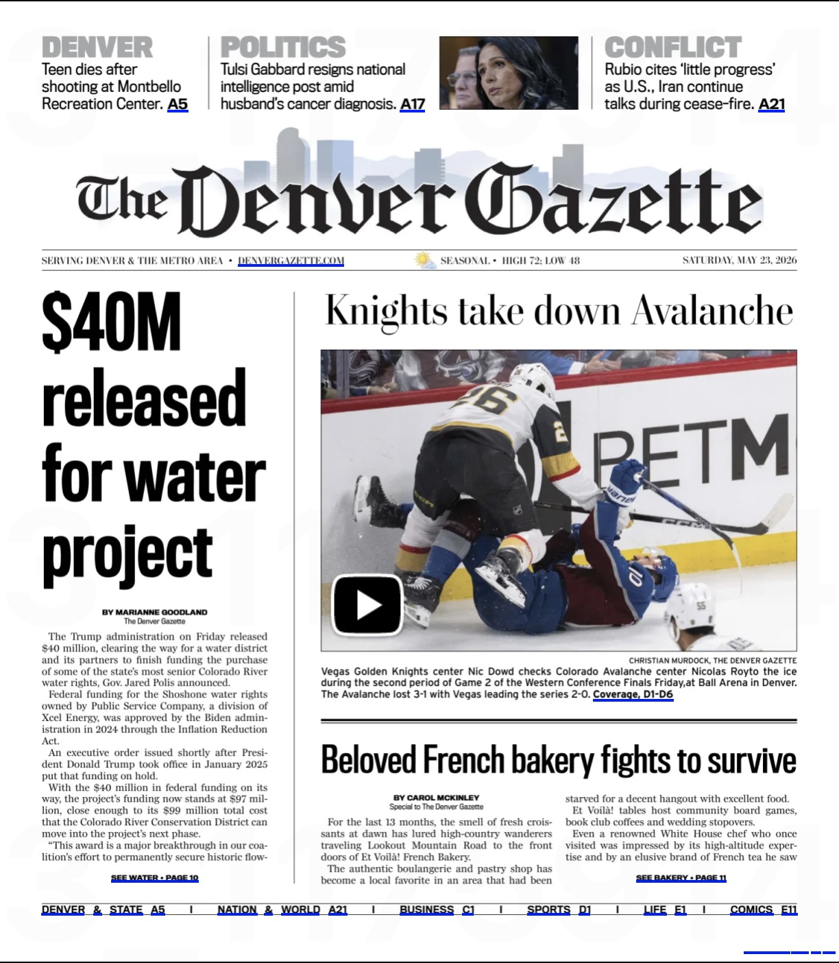 Front page · SAT · MAY 23, 2026